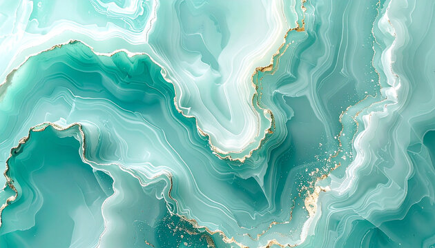 Abstract turquoise marble texture with gold accents for design background