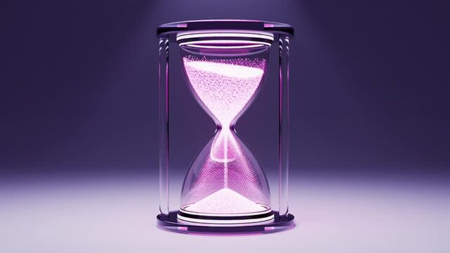 Glowing Hourglass with Pink Sand Flat Illustration. 4K Video