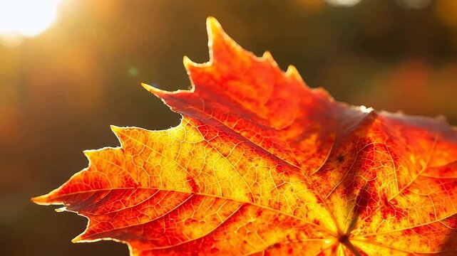 Autumn sunlight illuminating intricate maple leaf veins