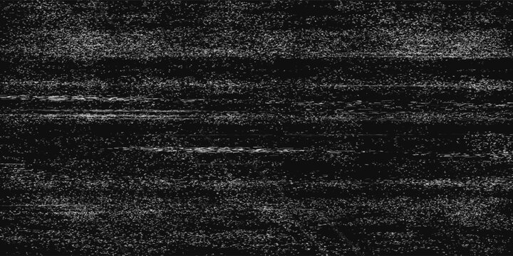 Glitch effect pattern with white static noise and scan lines, realistic vector background. Vintage TV screen texture with digital distortion, CCTV filter for retro video projects