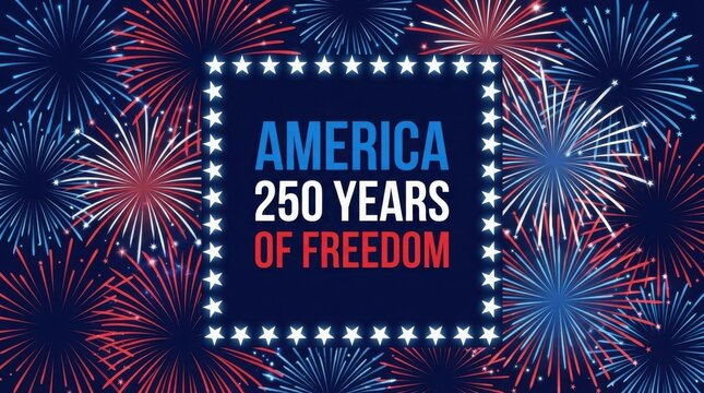 America 250 years of freedom fireworks graphic