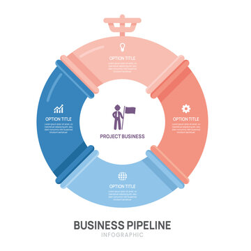 Infographic Venn diagram chart template for business 4 pipeline circle step options, presentation with venn diagram elements vector illustration.