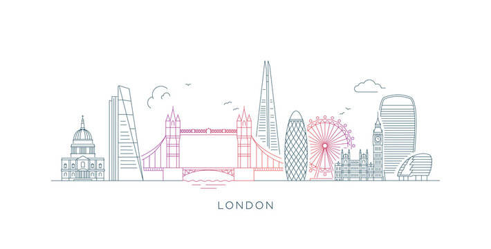 Minimal line art illustration of the London skyline