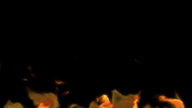 Burning fire border with animated flames around the frame edges on black background for title sequences, cinematic overlays and dramatic visual effects compositions.