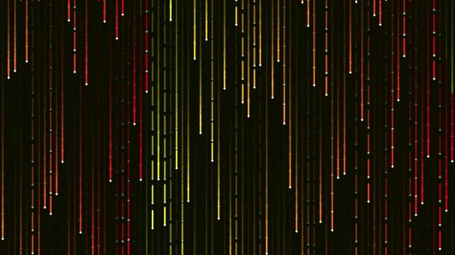 Abstract digital rain data stream of red and yellow vertical lines