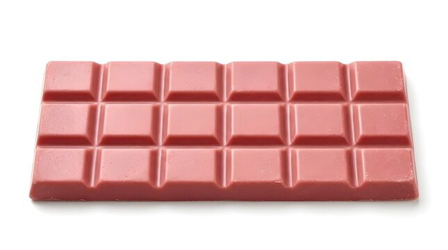 Pink Chocolate Bar on White Solid Background, Sweet Dessert Made with Ruby Cocoa, Unique Color and Smooth Texture for Minimal Food Photography and Candy Branding