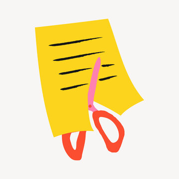Scissors cutting paper, stationery, cute doodle in colorful design