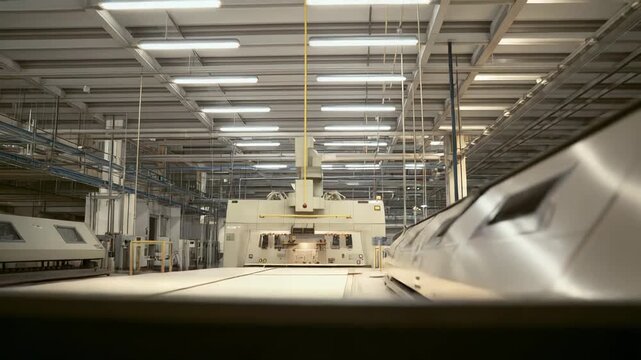 Large format machinery operating in a modern industrial factory, symbolizing automation, efficiency, and progress within a high tech manufacturing environment