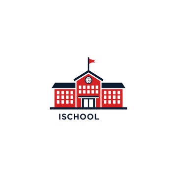 Red School Building Icon Logo.