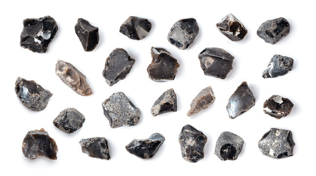 Natural black flint, chert mineral isolated
