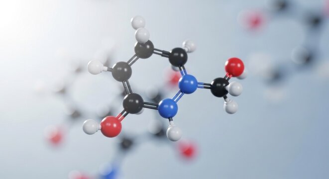 A molecular model of a vitamin B complex, with a blurred background.