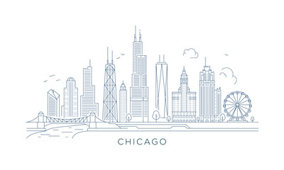 Naklejka premium Minimal line art illustration of the Chicago skyline