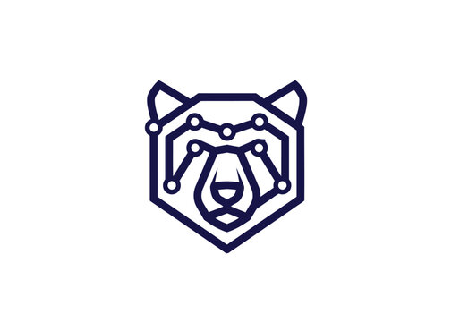 Geometric bear head logo design with circuit pattern on white background