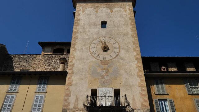 Bell tower in Mascheroni square, Bergamo upper, Italy