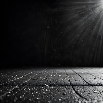 Dark abstract black and white synthwave grid floor texture background
