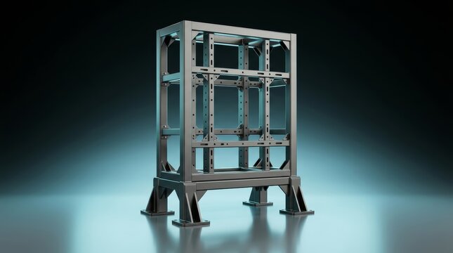 Industrial equipment mounting frame 3D render, smart factory structural support system, robotic machine installation frame, high strength automation foundation structure