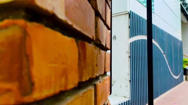 Red Brick Wall Perspective Texture Background with Architectural Detail and Copy Space