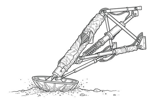 Hydraulic landing leg stabilizer vector illustration with suspension system and base plate design.