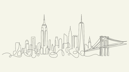 Obraz premium Minimalist hand-drawn sketch of the new york city skyline featuring skyscrapers and the brooklyn bridge architecture manhattan skyscraper illustration landmark minimalist creative metropolis