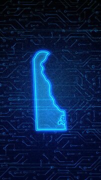 4K Resolution, Delaware State (USA) Digital Electric Futuristic Technology Map, Suitable for Tech events, USA Elections, Science, Politics, July 4th and Memorial Day