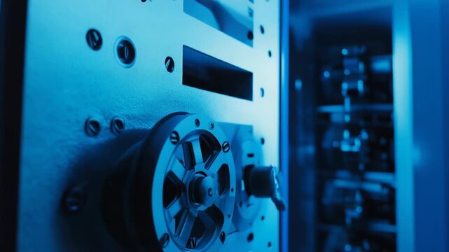 Heavy metal vault door mechanism providing ultimate security and protection for valuable contents inside a strongroom with advanced financial safety technology