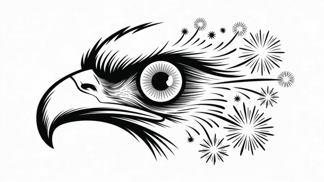 Eagle head, black and white illustration, tribal style, bird of prey, vector graphic