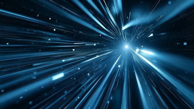 Futuristic Journey Blue Light Tunnel Speed, Digital Data Stream, Abstract Streaks in Darkness