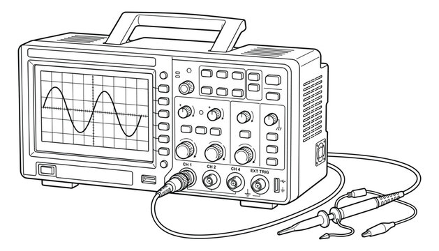Digital oscilloscope electronic test instrument vector illustration for lab measurement device data.