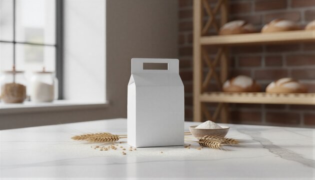 White bakery box on a flour-dusted marble counter
