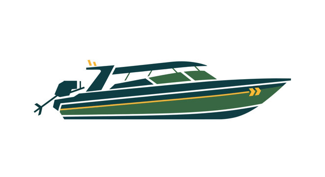 Modern sleek motorboat with outboard engine illustration.