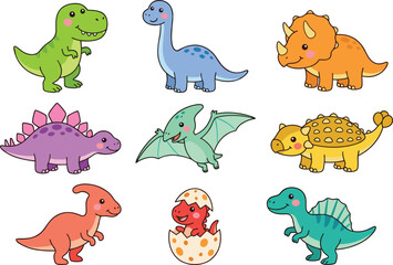Cute Dinosaur Cartoon Collection Featuring Tyrannosaurus Brachiosaurus Triceratops Stegosaurus Pterodactyl Ankylosaurus Spinosaurus and Baby Dino Characters © Bokul
