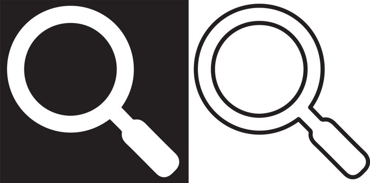 Magnifying Glass Icon Set: Minimalist Vector Illustration of Search and Find Symbols in Line Art and Solid Styles.