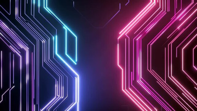 Futuristic Technology Neon Glowing Circuit Board Digital Lines with Pink and Blue Light