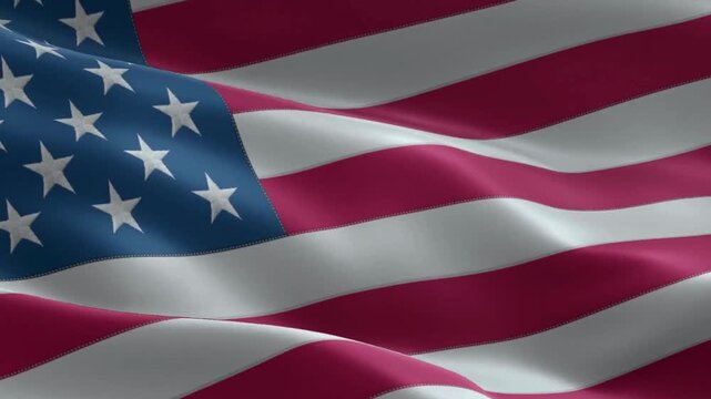 The American flag waves gently in the USA breeze with motion graphic effects