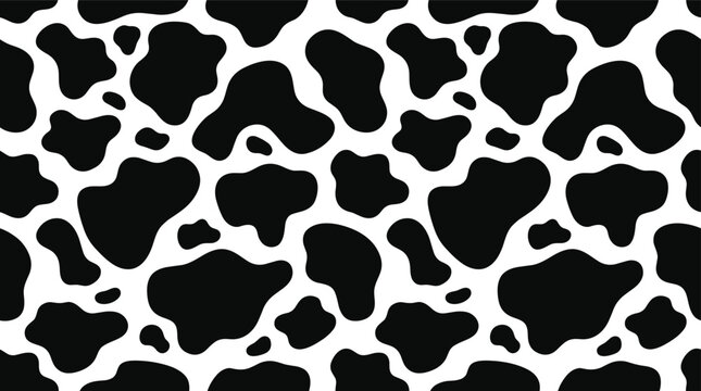 Seamless cow print pattern with organic black spots on a white background, for fabric and, fashion textile