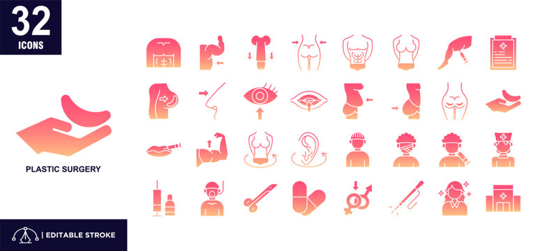  Plastic surgery glyph gradient icon Set