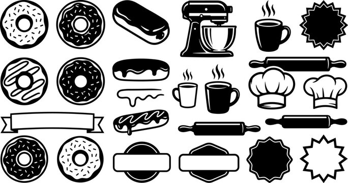 Bakery and donut shop logo icon set vector illustration