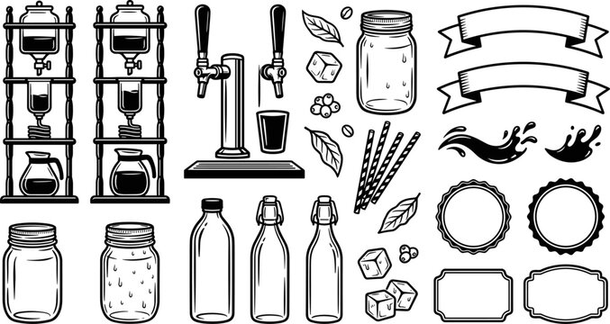Cold brew coffee shop icon set vector design elements