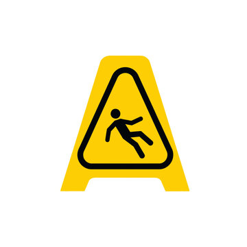 Yellow Caution Slippery Road Sign.