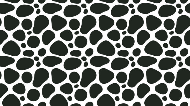 Seamless pattern with rounded dark gray organic blobs and irregular spots on a white background, for animal print, inspired surface texture