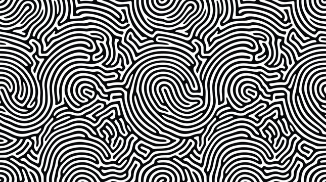 Seamless pattern featuring black and white organic turing reaction lines and swirling maze textures for backgrounds