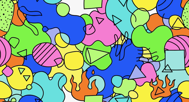 Abstract colorful shapes and doodle pattern with geometric elements