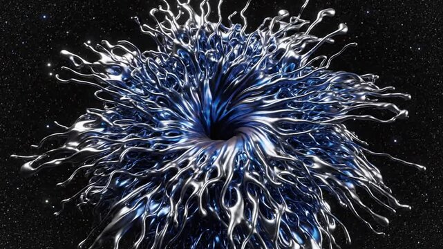 Metallic spiky planetoid with glowing vortex in vast cosmos