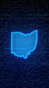 4K Resolution, Ohio State (USA) Digital Electric Futuristic Technology Map, Suitable for Tech events, USA Elections, Science, Politics, July 4th and Memorial Day