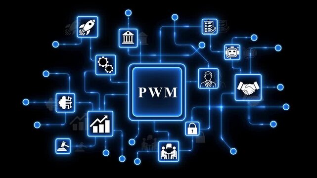Pulse Width Modulation Technology Concept with Business and Map Background innovation.4k animation ,motion video...