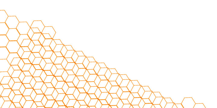 Abstract geometric background featuring orange isometric outline cubes with white copy space.