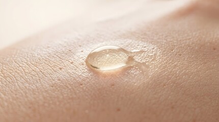 Fototapeta premium Skin texture close up with clear gel serum drop on surface
