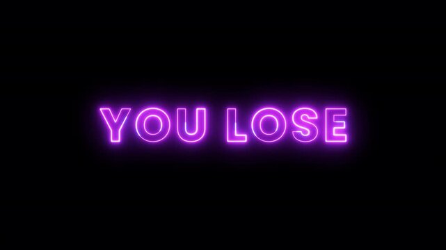 You Lose Neon Electric Defeat Text Alpha Channel 4K