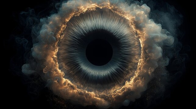 An abstract representation of an eye surrounded by swirling clouds, symbolizing perception and the depths of thought and emotion.