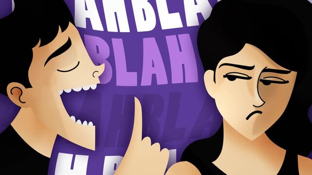 man mansplaining to a woman who is tired of listening